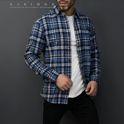 پیراهن مردانه چهار خانه آبی